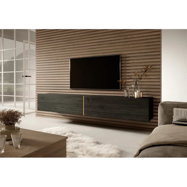 Ayla Floating TV Unit for TVs up to 88" - Black Ash & Gold | Floating ...