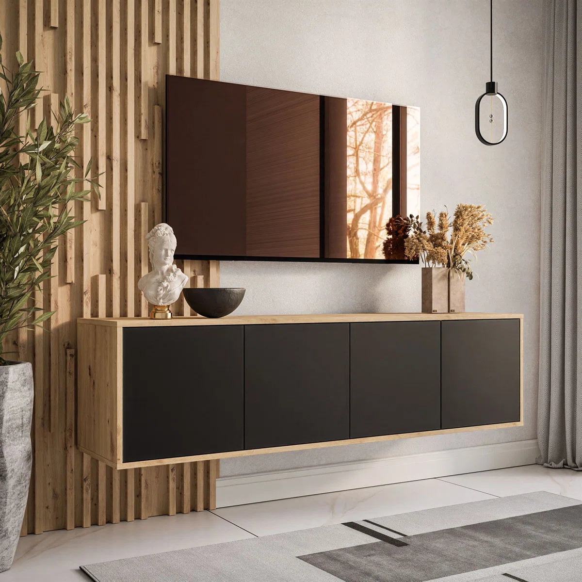 Aranza Minimalist TV Stand for TVs up to 65'' - Black/Artisan Oak