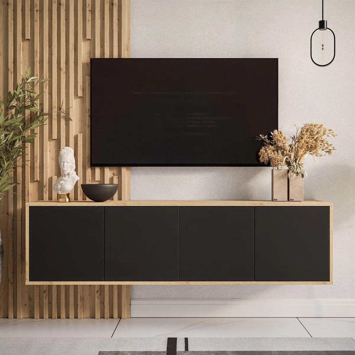 Aranza Minimalist TV Stand for TVs up to 65'' - Black/Artisan Oak