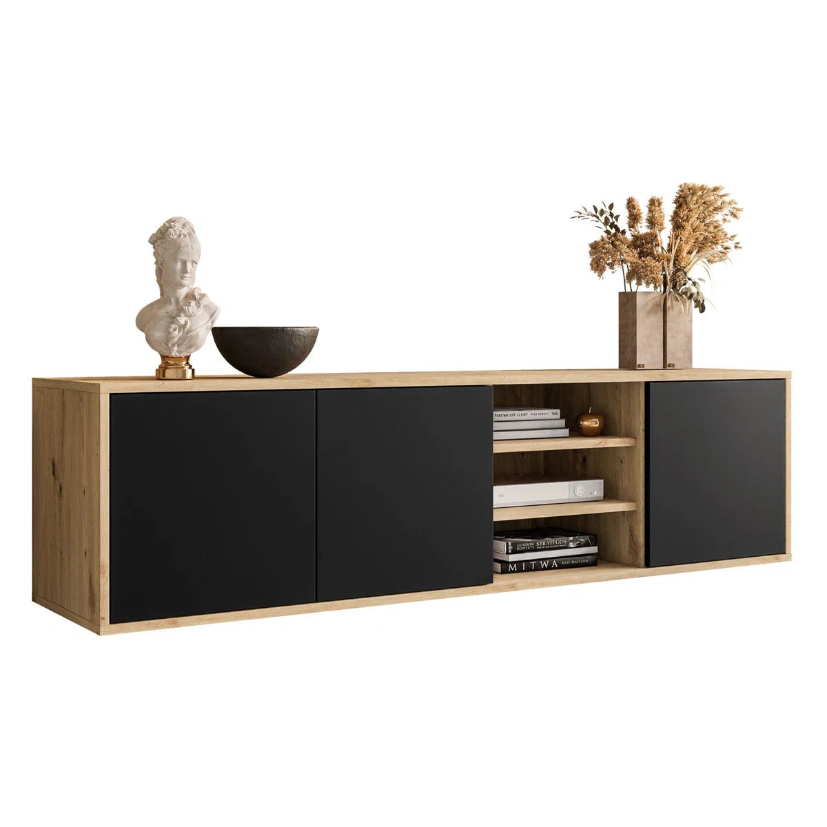 Aranza Minimalist TV Stand for TVs up to 65'' - Black/Artisan Oak