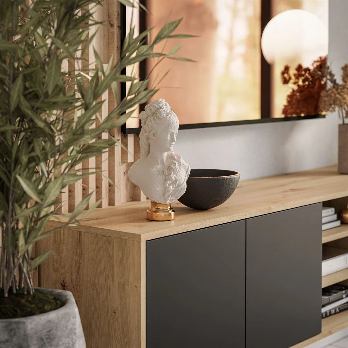 Aranza Minimalist TV Stand for TVs up to 65'' - Black/Artisan Oak