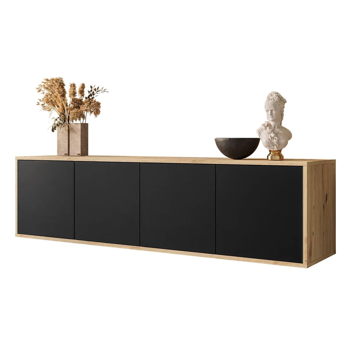 Aranza Minimalist TV Stand for TVs up to 65'' - Black/Artisan Oak