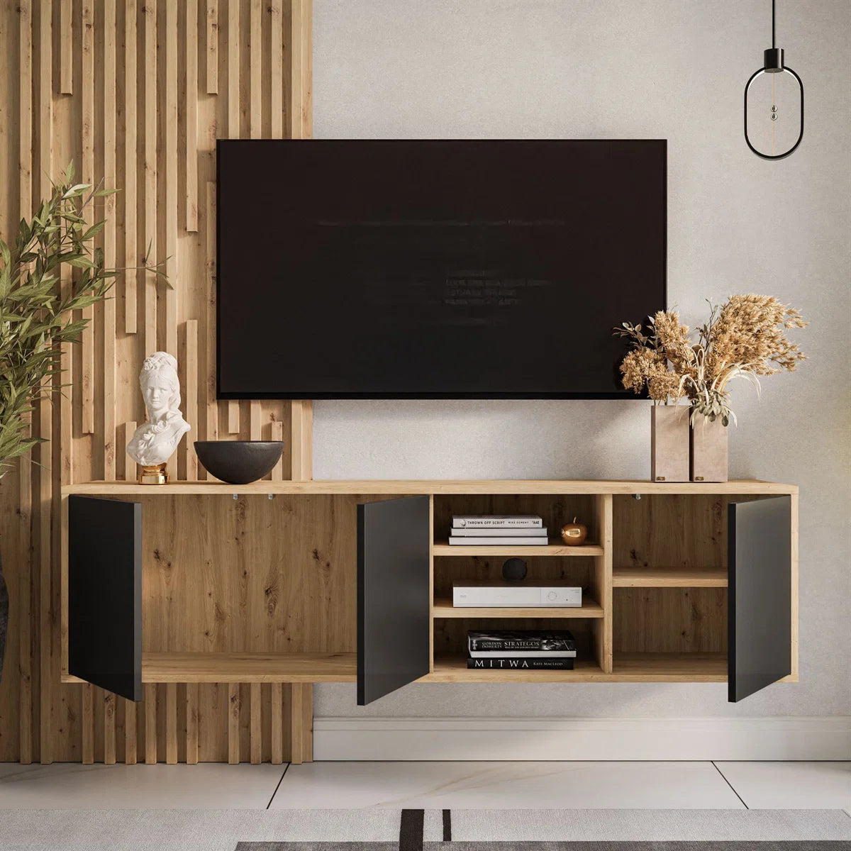 Aranza Minimalist TV Stand for TVs up to 65'' - Black/Artisan Oak