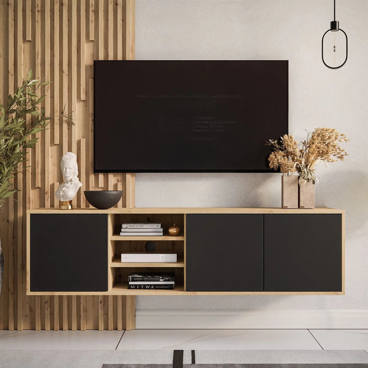 Aranza Minimalist TV Stand for TVs up to 65'' - Black/Artisan Oak