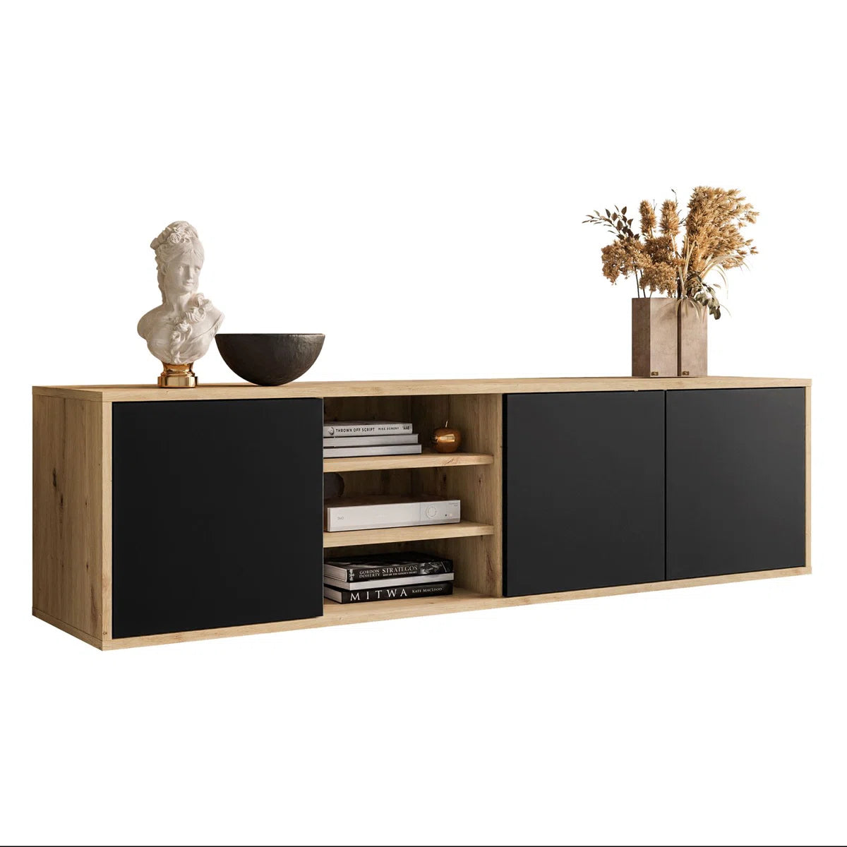 Aranza Minimalist TV Stand for TVs up to 65'' - Black/Artisan Oak