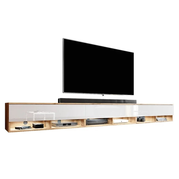 Ewer Floating TV Unit for TVs up to 88" Wotan & White Gloss