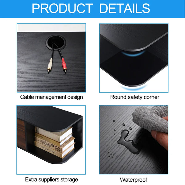 Weir Floating TV Unit for TVs up to 55" Black & Wood Grain Floating