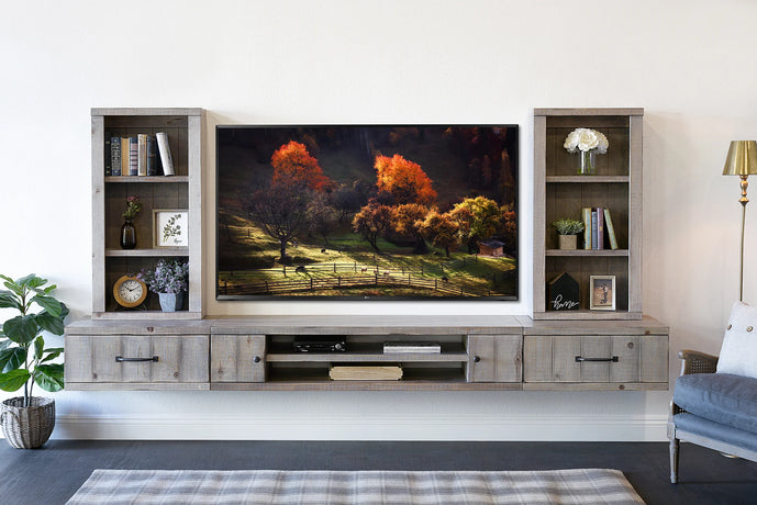 Rustic floating tv unit discount