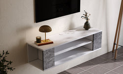Irvin Floating TV Unit for TVs up to 46" - White & Grey Marble