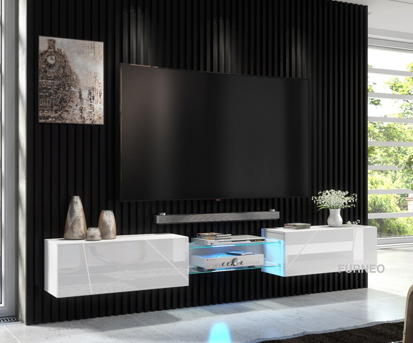 Lucas Floating TV Unit for TVs up to 88" - White Gloss | Floating TV ...