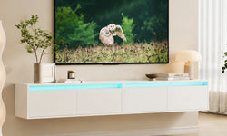 Harlee Floating TV Stand for TVs up to 85" with LED, Storage & Cable Management – White