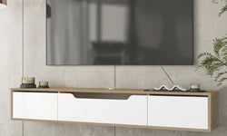 Evette Wall-Mounted TV Unit for TVs up to 80''- Brown & White