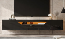 Biata Floating TV Unit for TVs up to 88" - LED Lights - Black