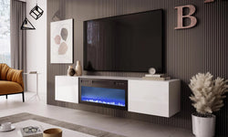 Gumini Floating TV Unit with Electric Fireplace for TVs up to 75" - White
