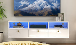 Riola 130cm White Floating TV Unit with Storage & LED Lights for TVs up to 55"
