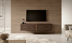 Ayla Floating TV Unit for TVs up to 65" - Walnut & Gold
