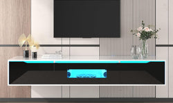 Biata Floating TV Unit for TVs up to 88" - LED Lights - Black Gloss & White