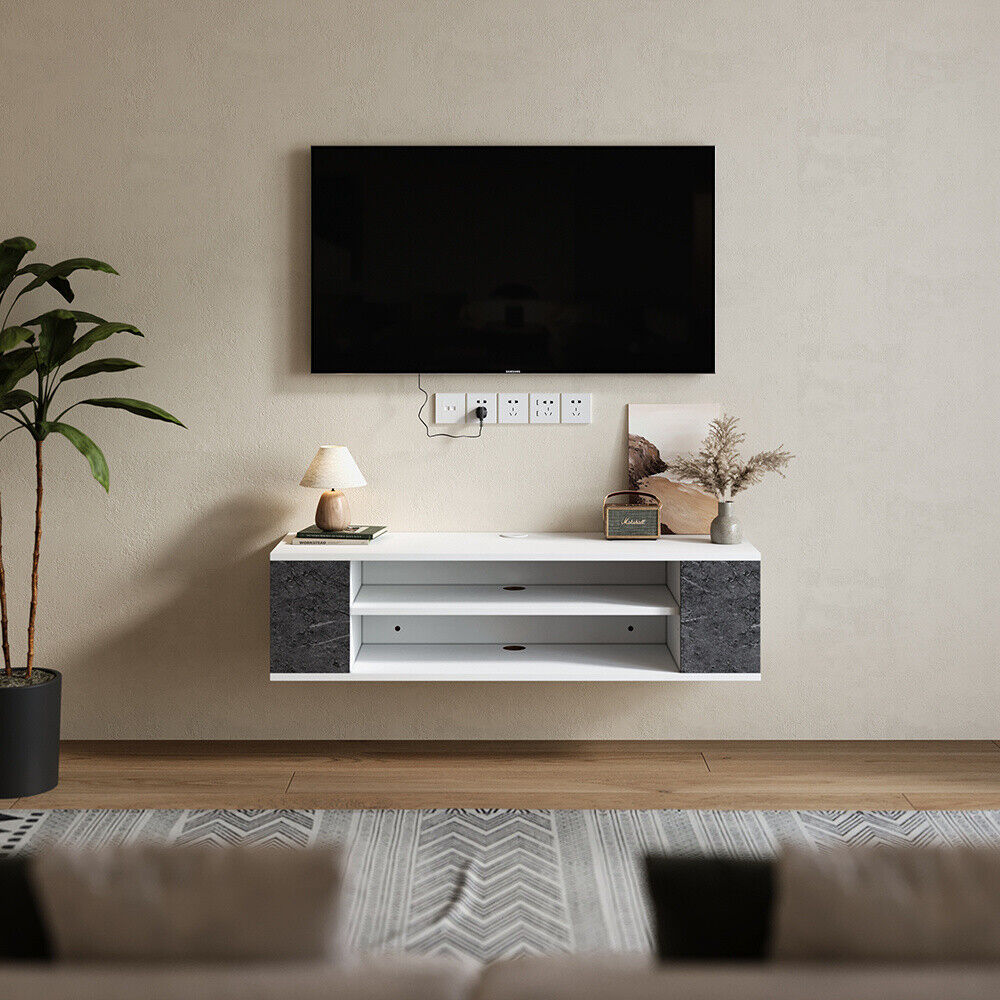 Irvin Floating TV Unit for TVs up to 46" - White & Grey Marble ...