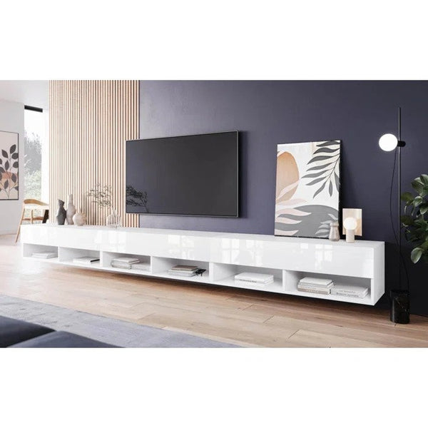 Cole Floating TV Unit for TVs up to 88" White Gloss Floating TV