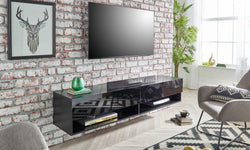Arlo Floating TV Unit for TVs up to 60" - LED Lights - Black Gloss