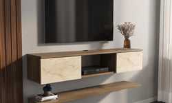 Damir Floating TV Unit for TVs up to 65" - Walnut and White Marble Effect