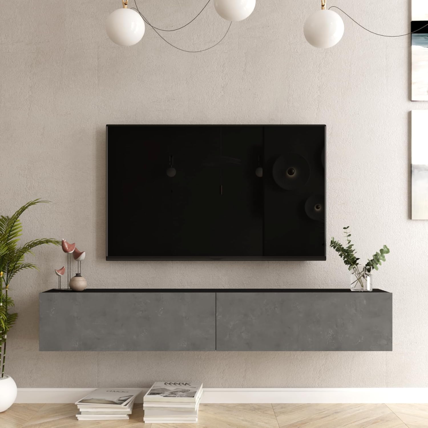 Louie 180cm Floating TV Unit For TVs Up To 75 Black Concrete Look louie-180cm-floating-tv-unit-for-tvs-up-to-75-black-concrete-look