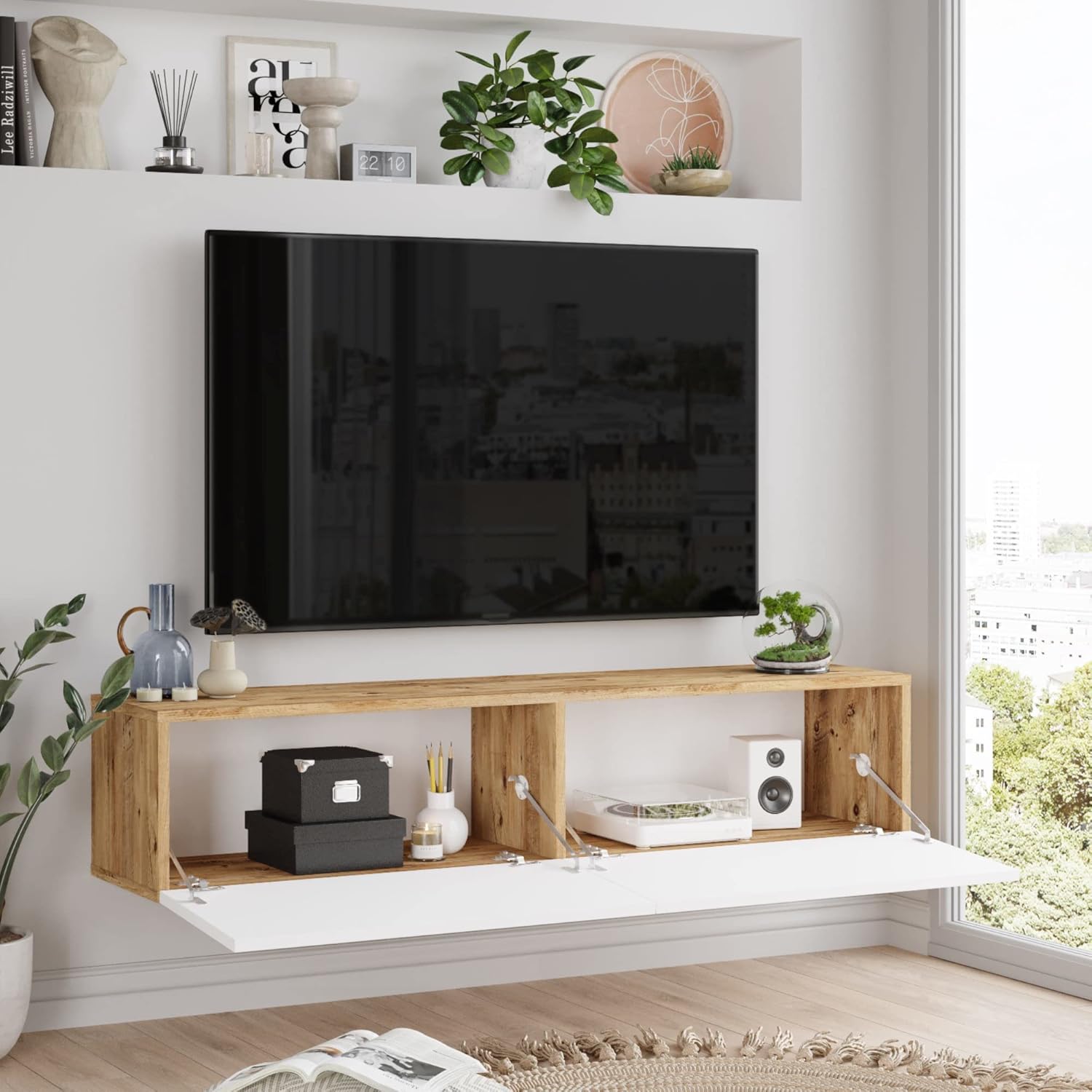 Floating Box Unit Louie 140cm Floating TV unit for TVs up to 65'' - Rustic Oak/White ...