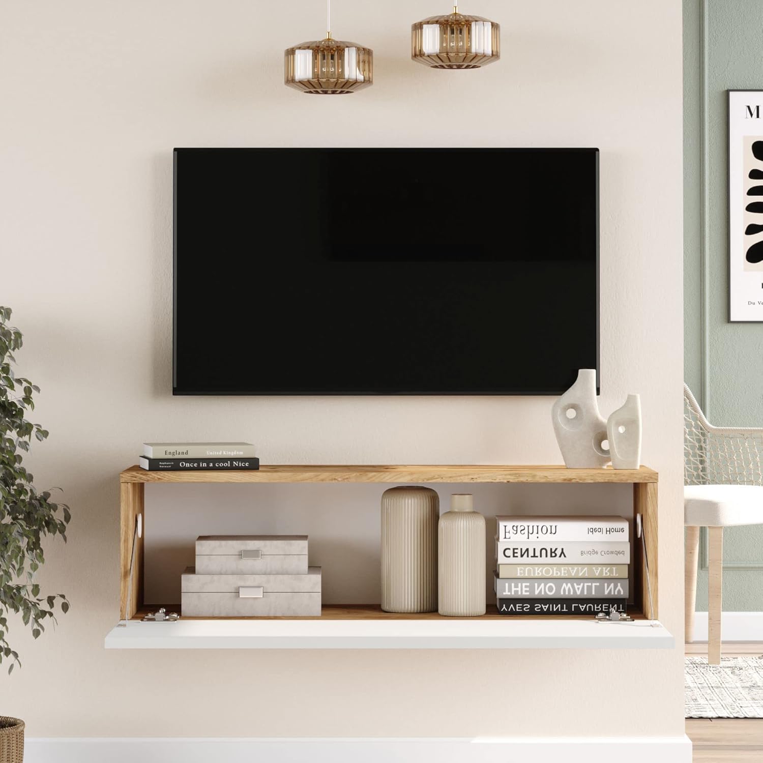 Floating Box Unit Louie 100cm Floating TV unit for TVs up to 50'' - Rustic Oak/White ...