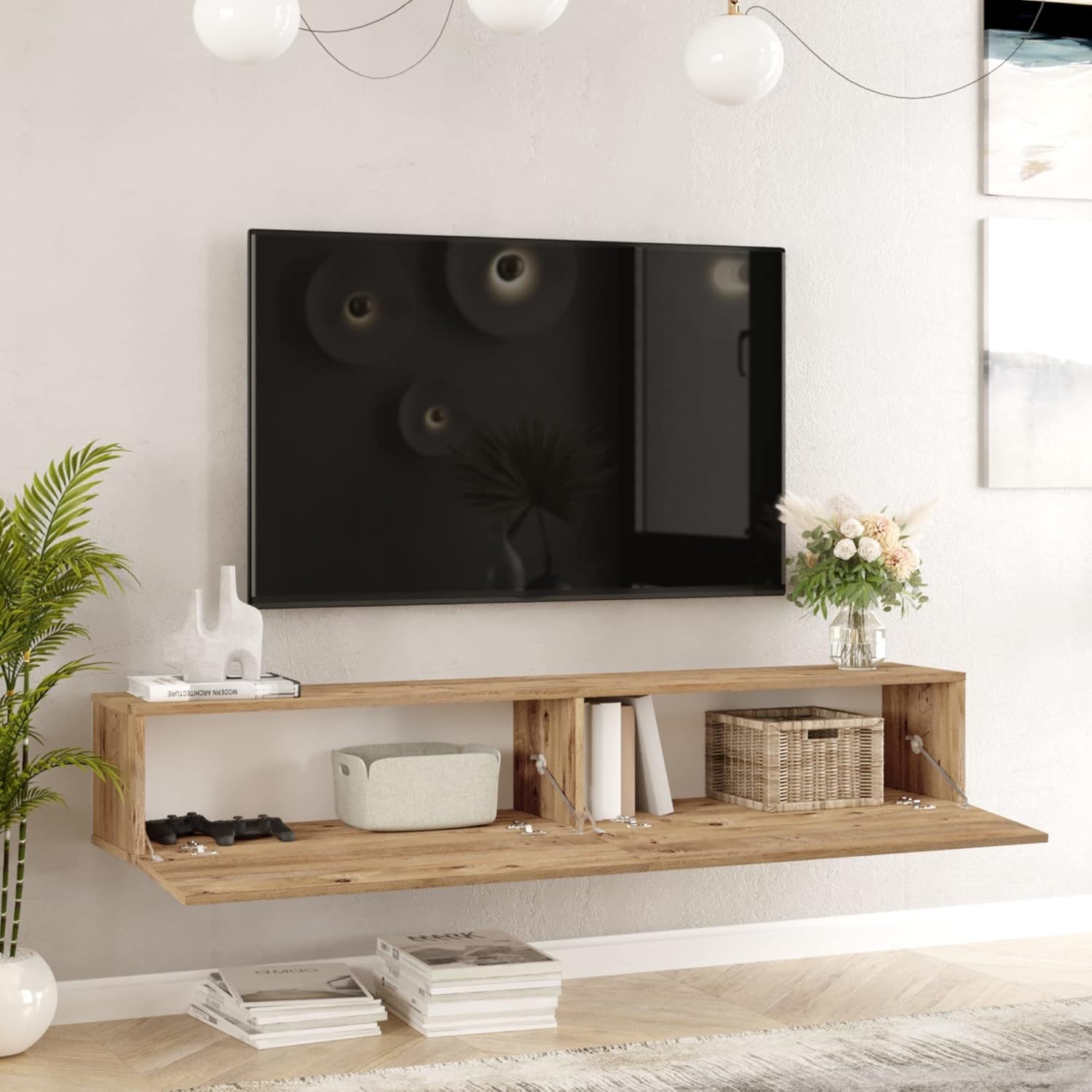 Floating Box Unit Louie 180cm Floating TV unit for TVs up to 75'' - Rustic Oak - Floating ...