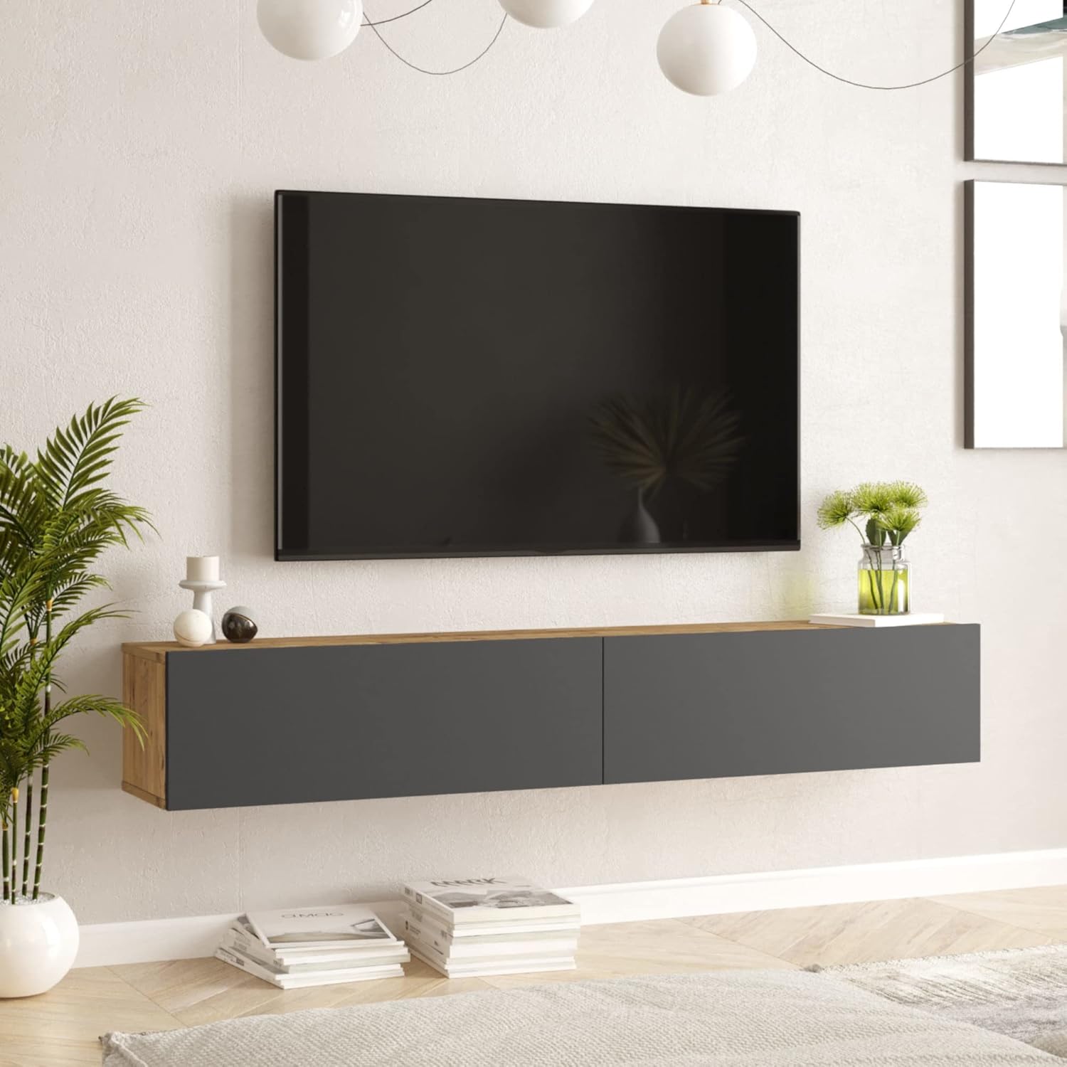 Louie 180cm Floating TV unit for TVs up to 75'' - Rustic Oak / Anthrac ...