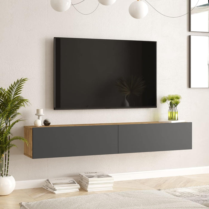 Louie 180cm Floating TV unit for TVs up to 75'' - Rustic Oak / Anthrac ...