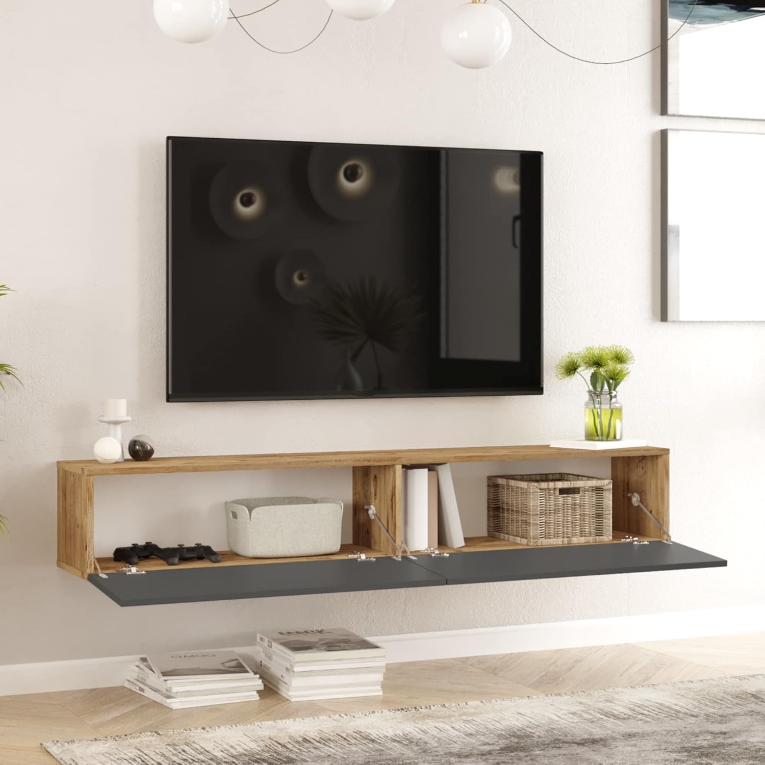 Louie 180cm Floating TV unit for TVs up to 75'' - Rustic Oak / Anthrac ...