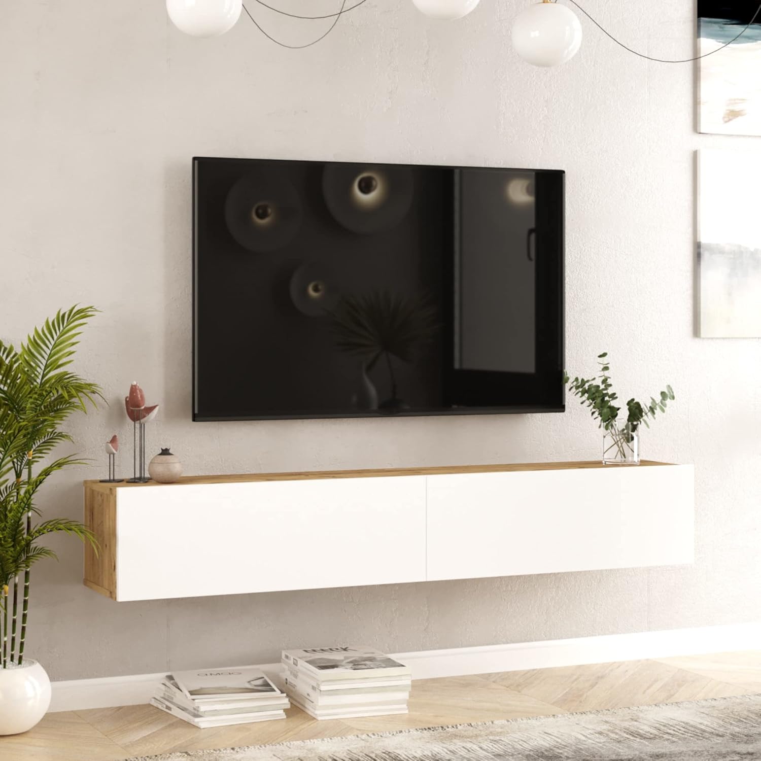 Floating Box Unit Louie 180cm Floating TV unit for TVs up to 75'' - Rustic Oak / White ...
