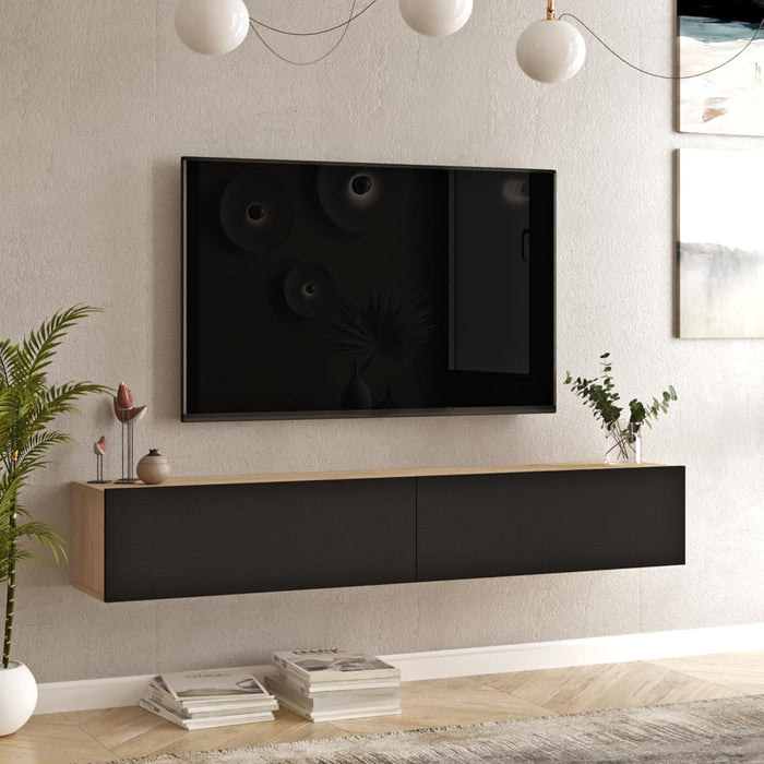Floating Box Unit Louie 180cm Floating TV unit for TVs up to 75'' - Oak / Black ...