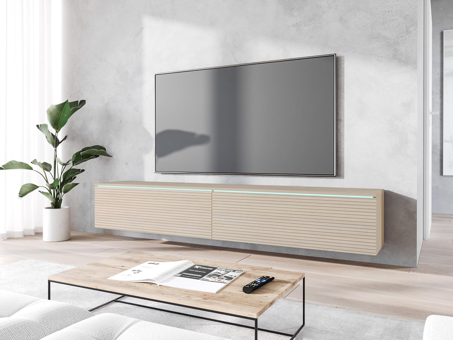 Esai Floating TV Unit for TVs up to 75" - Light Oak | Floating TV Units ...