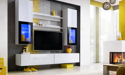 Bassel Entertainment TV Wall Unit - White Gloss & White