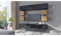 Orford Entertainment TV Wall Unit for TVs up to 60" - Black Gloss & Golden Oak