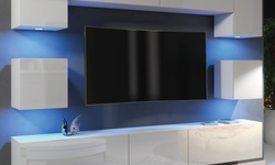 Rether Entertainment TV Wall Unit - White Matt & Grey Gloss