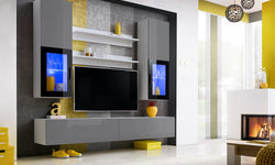 Bassel Entertainment TV Wall Unit - Grey Gloss & White