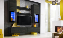 Bassel Entertainment TV Wall Unit - Carbon Matt & Black