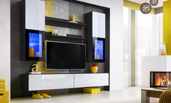 Bassel Entertainment TV Wall Unit - White Gloss & Black