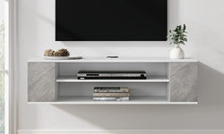 Irvin Floating TV Unit for TVs up to 46" - White & Cement Grey