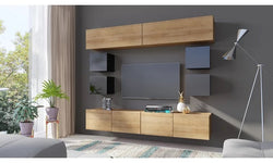 Orford Entertainment TV Wall Unit for TVs up to 60"  - Golden Oak & Black