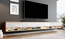 Ewer Floating TV Unit for TVs up to 88" - Wotan & White Gloss