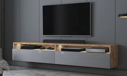 Gradas Floating TV Unit for TVs up to 75" - Wotan Oak & Grey Gloss