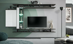 Doyal Floating TV Unit for TVs up to 88" -  White Gloss & Graphite Oak
