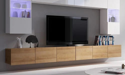 Omar Entertainment TV Wall Unit for TVs up to 88"  - White Gloss & Golden Oak