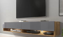Toler Floating TV Unit for TVs up to 75" - Golden Oak & Grey Gloss