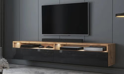 Gradas Floating TV Unit for TVs up to 75" - Wotan Oak & Black Gloss