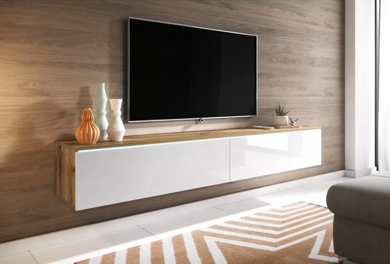 Floating oak online tv shelf